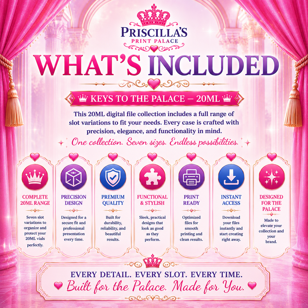 Keys to the Palace 20ML Vial Case STL Files – 3D Print Shop Inventory (Digital Download)