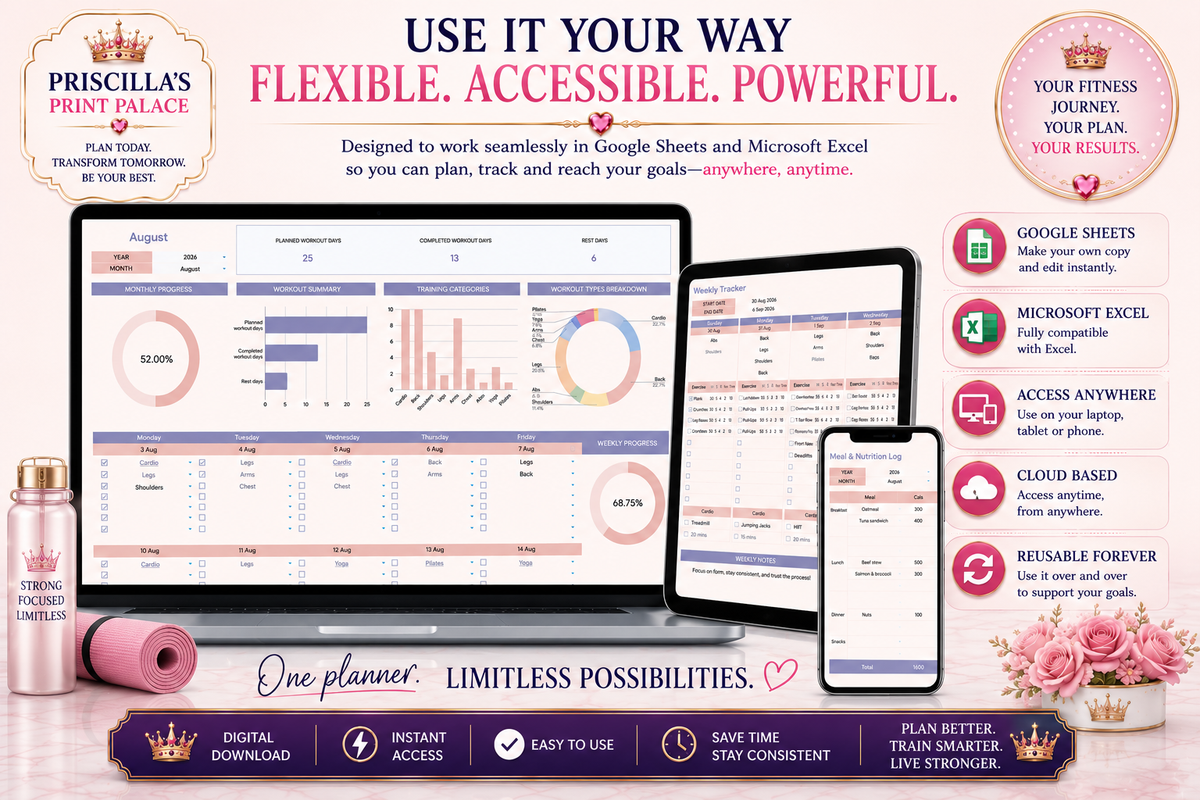 Ultimate Fitness Planner Spreadsheet | Workout, Nutrition, Progress Tracker