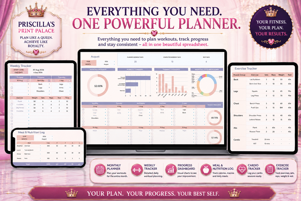 Ultimate Fitness Planner Spreadsheet | Workout, Nutrition, Progress Tracker