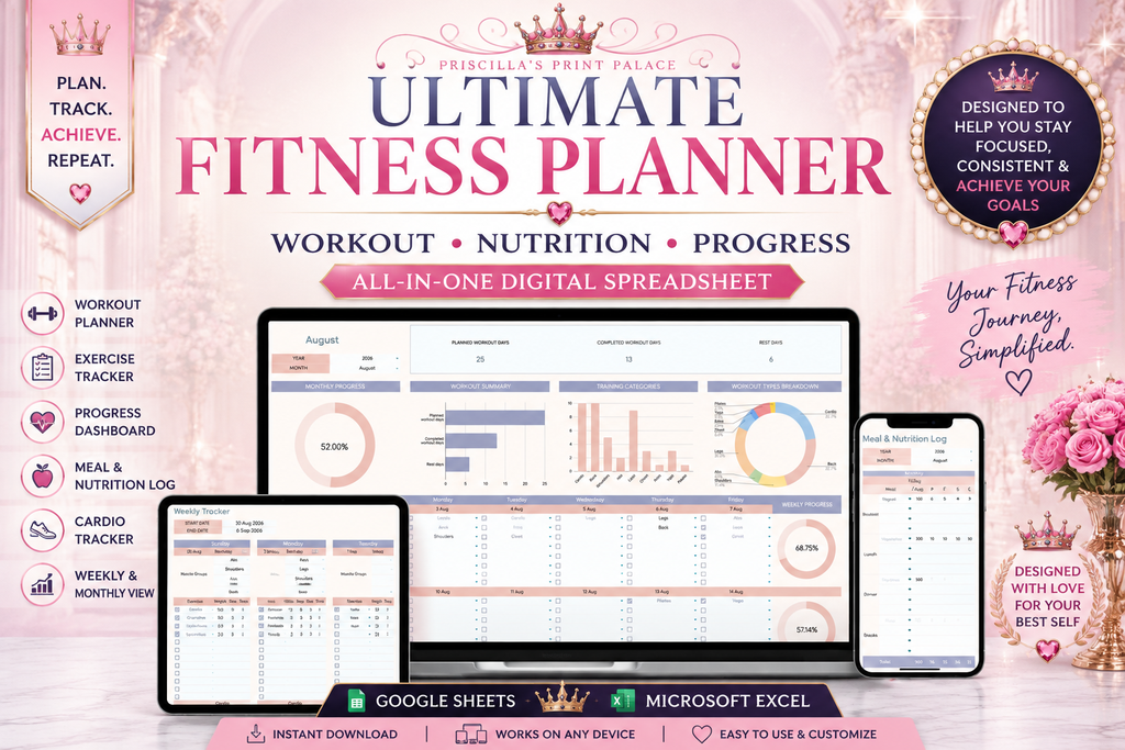 Ultimate Fitness Planner Spreadsheet | Workout, Nutrition, Progress Tracker